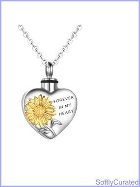 Sterling Silver Sunflower Urn Necklace for Ashes | 18in Rolo Chain
